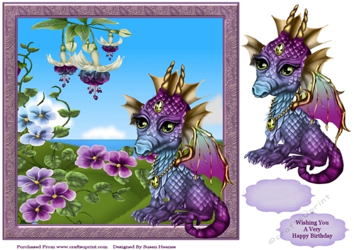 Sweet Little Purple Dragon  8x8