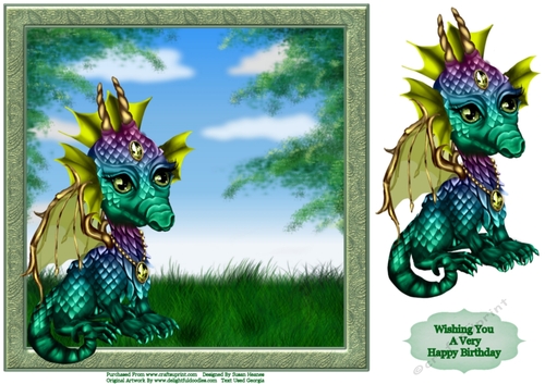 Sweet Little Emerald Green Dragon 8x8