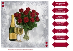 8x8 Red Roses And Champagne Topper & Greeting Tags