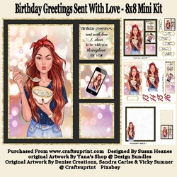 Birthday Greetings Sent With Love - 8x8 Mini Kit