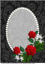 Black Vintage, Pearls and Red Roses Card Front