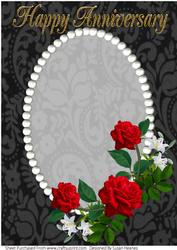 Black Vintage, Pearls and Red Roses Card Front 4