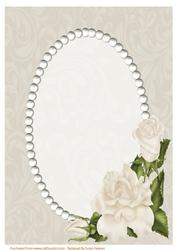 A4 Beige Swirls, Pearls and Ivory Roses Card Front