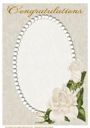 A4 Beige Swirls, Pearls and Ivory Roses Card Front 2
