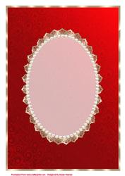 Red Snowflakes, Swirls, Gold Lace and Pearls Card Front