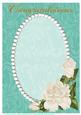 Green Swirls, Pearls and Ivory Roses Card Front 2