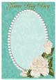 Green Swirls, Pearls and Ivory Roses Card Front 5