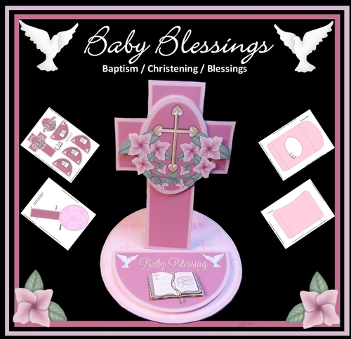 Baby Blessings Baptism, Blessings, Christening  For Girl Cross Shape Card Mini Kit