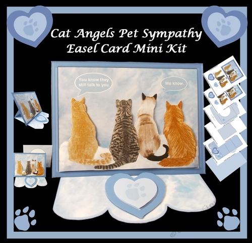 Cat angels Pet Sympathy Easel Card Mini Kit with envelope