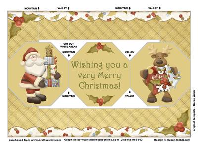 Christmas Greetings Octagon Fold Back Tri-shutter Card
