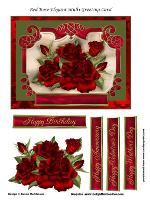 Red Rose Multi Occasion Card Front with Decoupage