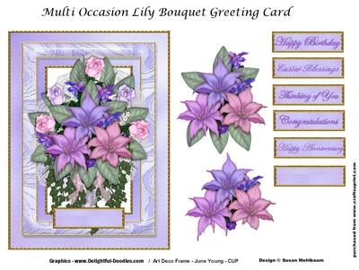 Multi Occasion Lily Bouquet Greeting Card with Decoupage