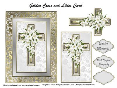 Golden Cross and Lilies Card