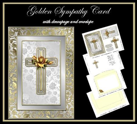 Golden Sympathy Card with Decoupage and Envelope