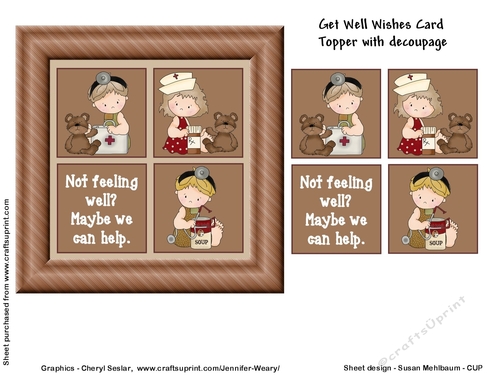 Get Well Wishes Card Topper with Decoupage