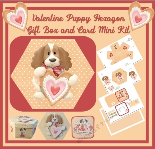 Valentine Puppy Hexagon Gift Box and Mini Card Mini Kit