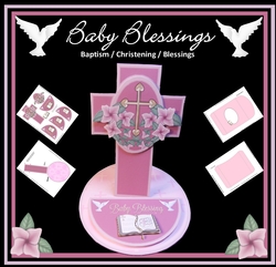 Baby Blessings Baptism, Blessings, Christening  For Girl Cross Shape Card Mini Kit