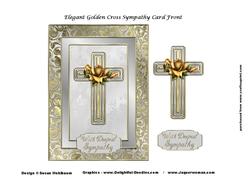 Elegant Golden Cross Sympathy Card Front with Decoupage