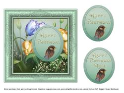 Tulips and Sparrow Birthday Card Front