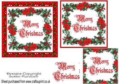 Christmas Poinsettias Topper or Card Front