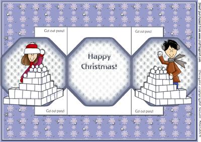 Snowball Fight Cut Out Panel Trifold Card - Sheet 1