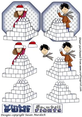 Snowball Fight for Panel Trifold - 2 Toppers for Christmas