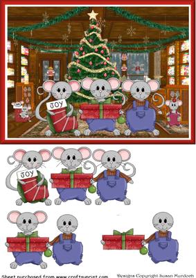 Christmas Mice & Tree Card Front and Step by Step