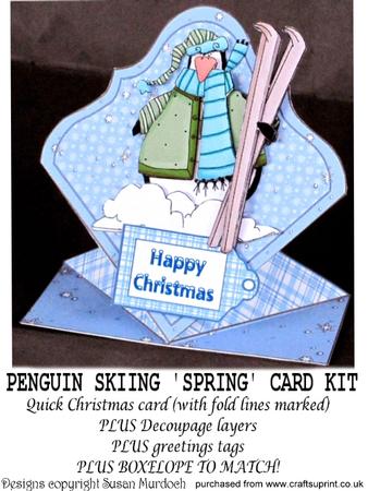 Penguin & Skis 'spring Pop Up' Card & Boxelope Kit