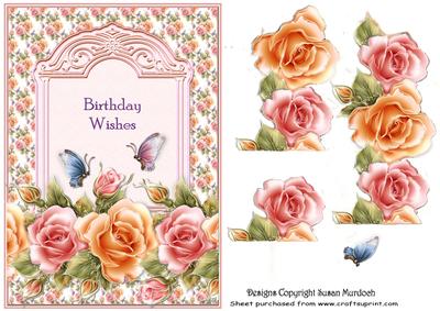 Roses Birthday Card Front & Decoupage