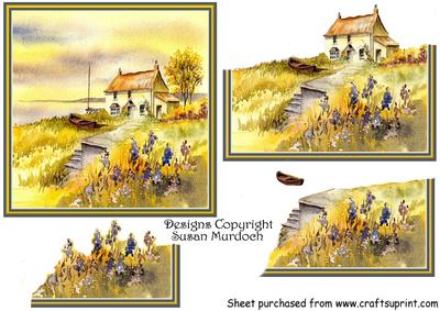 Coastal Cottage Scene with Fishing Boat - No Greeting