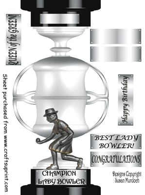 Lady Bowler Trophy Shaped Card