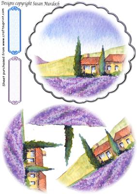Lavender Field Circlular Card Front - with Decoupage Layers