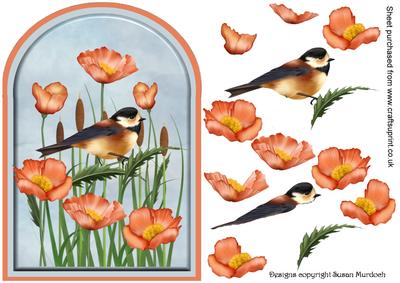 Arch Shaped Card - Bird & Poppies Decoupage