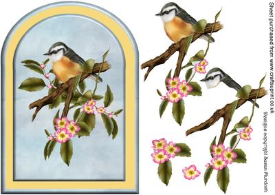 Arch Shaped Card - Bird & Cherry Blossom