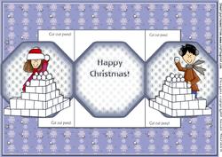 Snowball Fight Cut Out Panel Trifold Card - Sheet 1