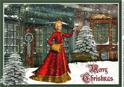 A4 Lady in Vintage Snow Christmas Scene