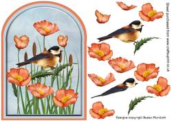 Arch Shaped Card - Bird & Poppies Decoupage