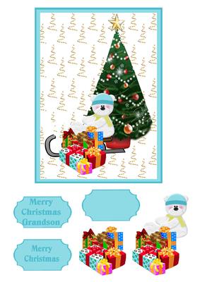 Christmas Teddy Decoupage Blue