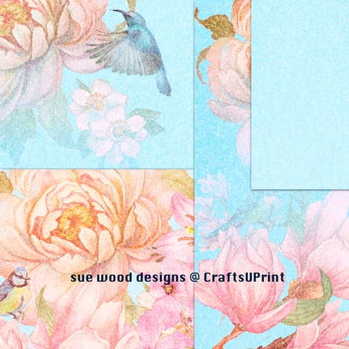 Floral Scrapbook Papers in Blues