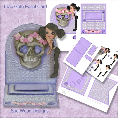 Lilac Skull Goth Girl Easel Card