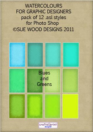 Watercolours Styles for Graphic Designers Pack3 Blues and Gr