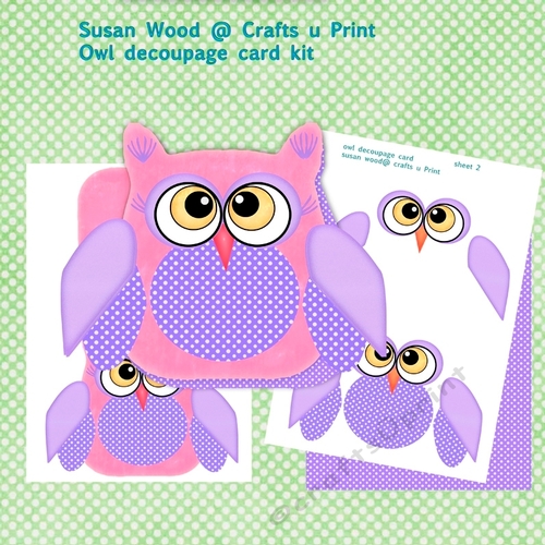 Pink Owl Decoupage Stand Alone Card Kit