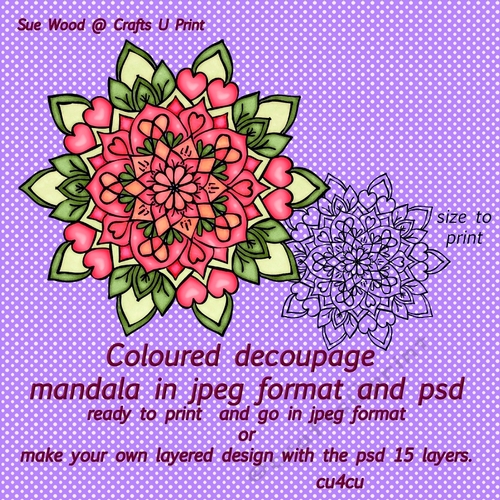 Coloured Mandala decoupage cu4cu