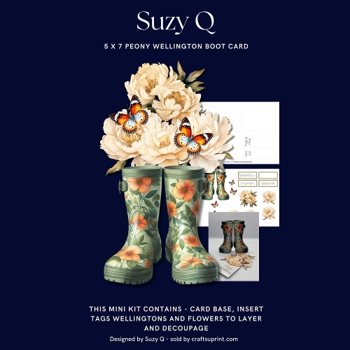 Peony Wellington Boot Card