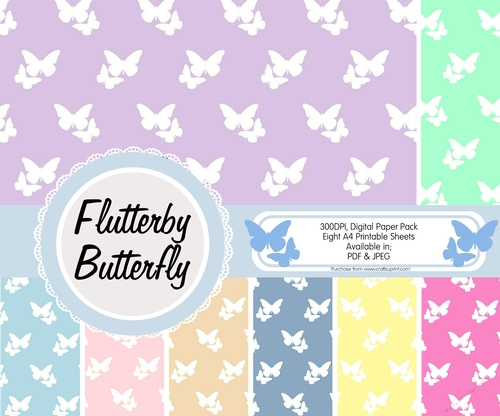 Butterfly Print Digital Papers, Pack of Eight 