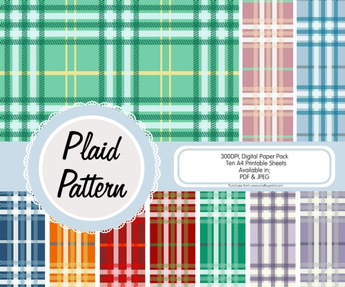 Tartan Plaid Digital Paper, Pack of Ten Papers