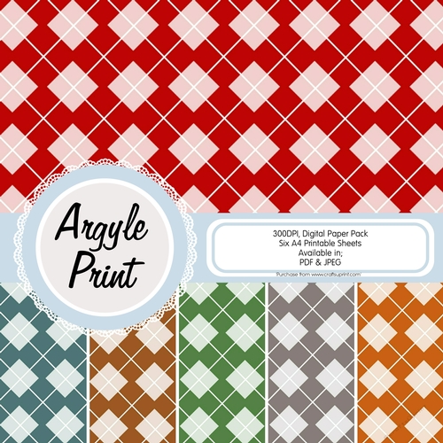 Argyle Print Papers, Pack of Six Digital A4 Papers