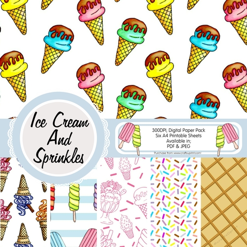 Ice Cream and Sprinkles Paper, Pack of Six Sheets
