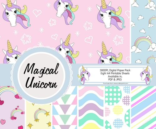 Magical Unicorn Papers, Pack of Eight Sheets