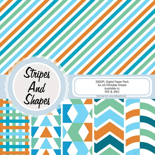 Stripes and Shapes Paper, Pack of Six Sheets